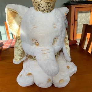 Disney Store Exclusive Jumbo 18" Cream DUMBO Plush Gold Trim Holiday Tags Gift
